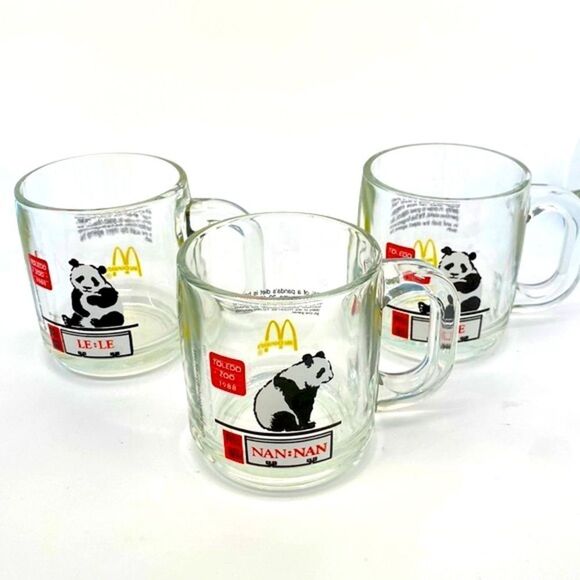 McDonald's Panda Bear Mug Set of 3 Toledo Zoo 1988 Nan Nan Le Le Clear Cups - Picture 1 of 10